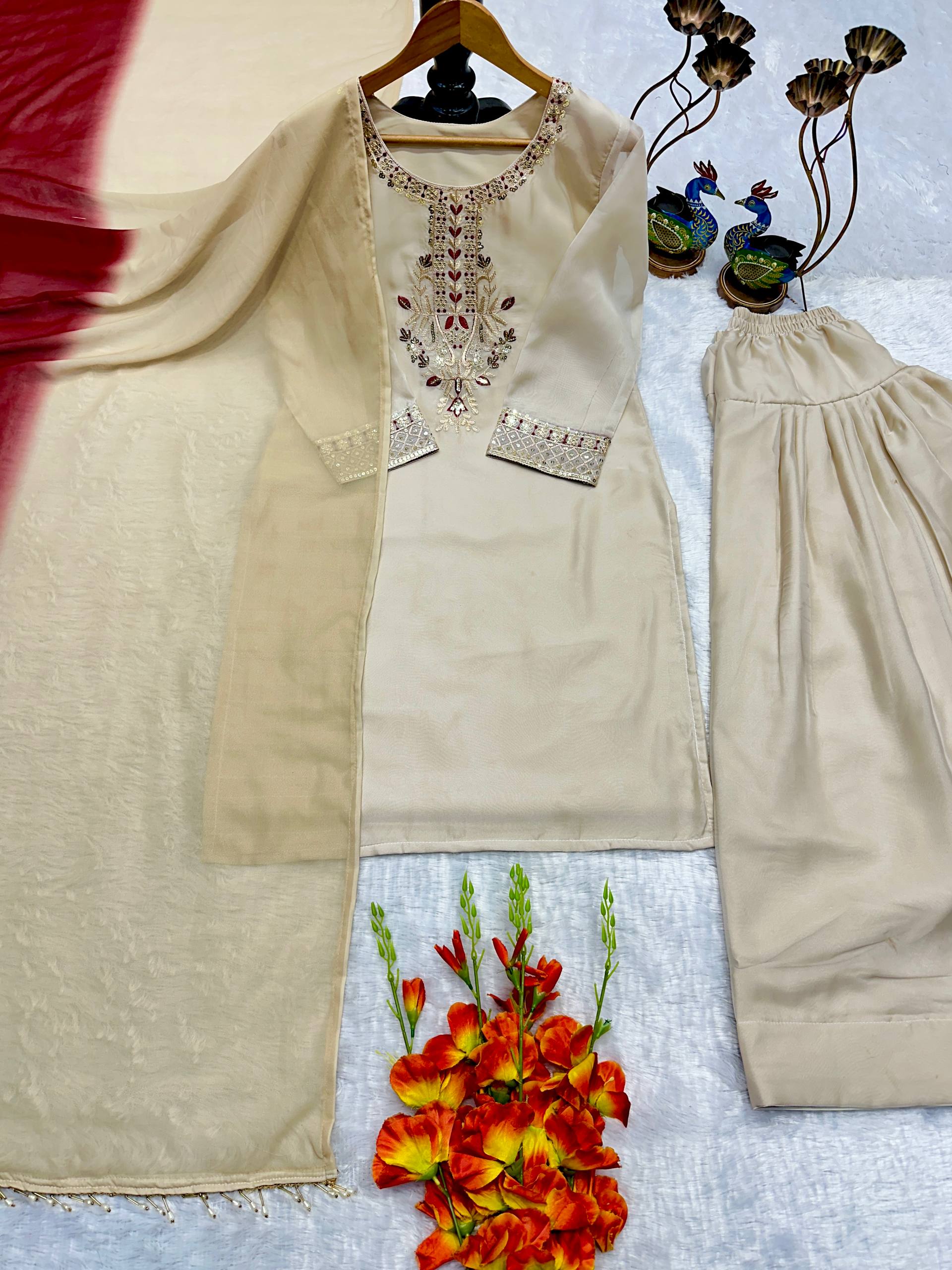 The Cinematic Cream & Ruby Salwar Set